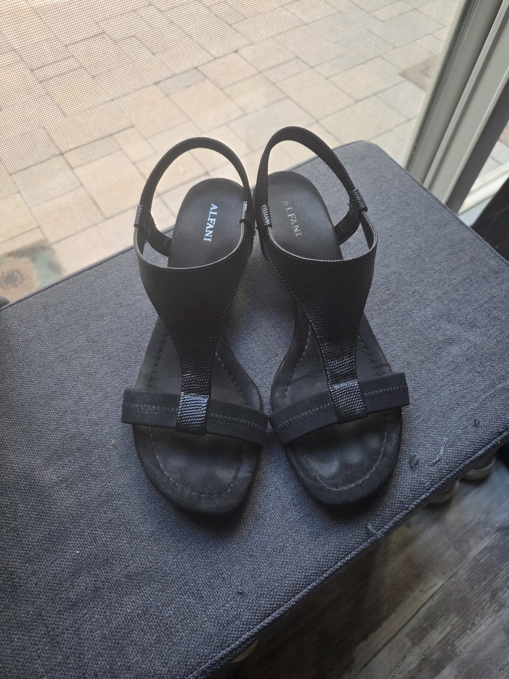 Alfani Black Womens Slingback T-Strap Sandals